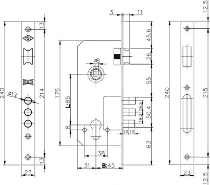 Замок врезной цилиндровый KALE 152