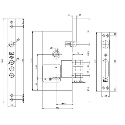 Замок врезной сувальдный KALE 252RL