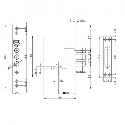 Замок врезной цилиндровый KALE 257