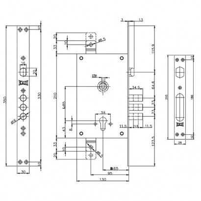 Замок врезной цилиндровый Kale 352 R